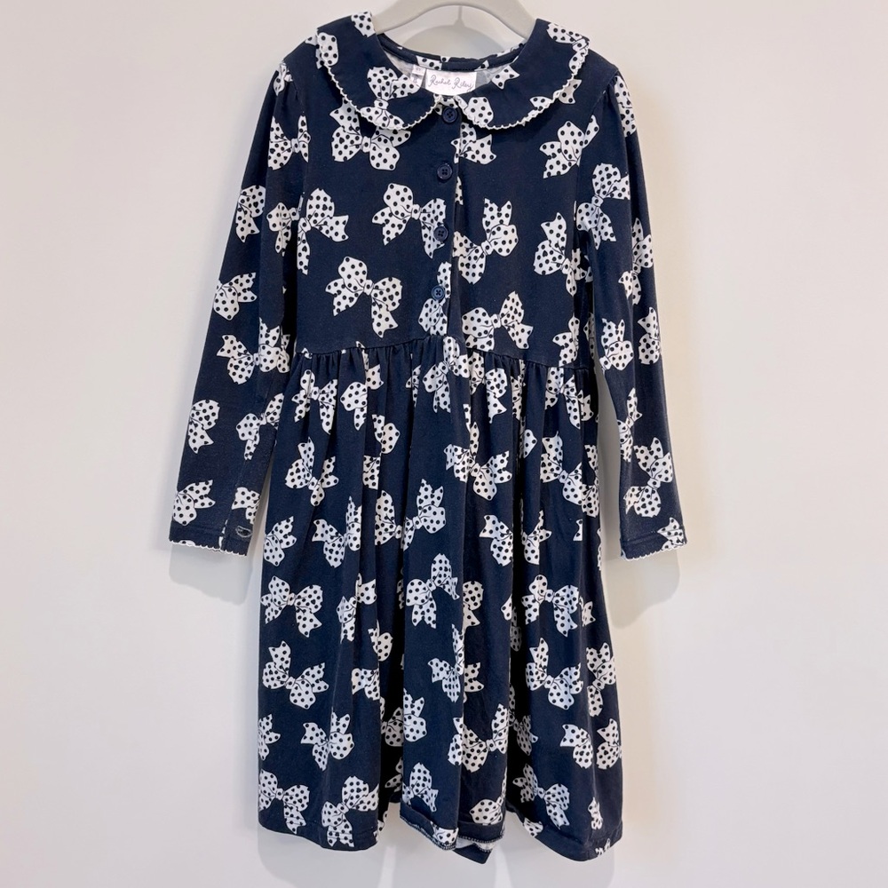 Rachel Riley Navy Blue and White Bow Dress